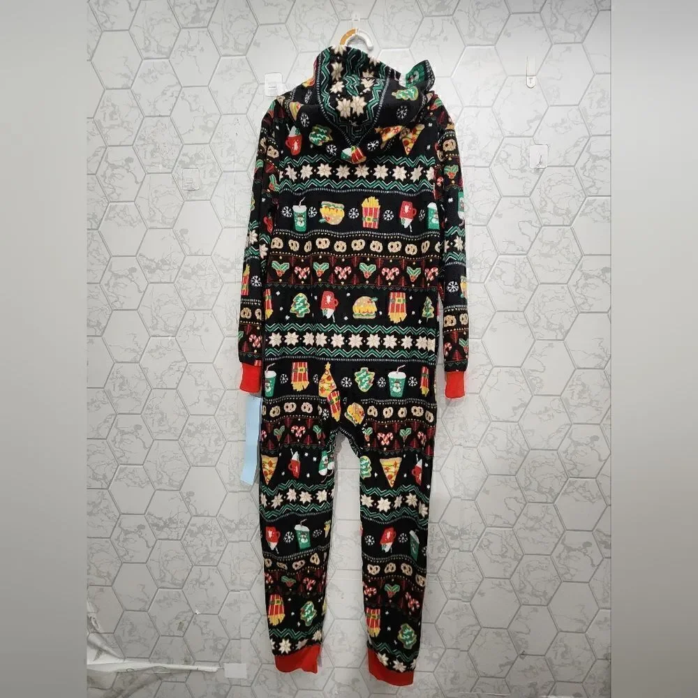 Nwt Cat & Jack Girls Boys Fleece Pajamas Christmas Fast Food Union Suit Sz S 6 7
